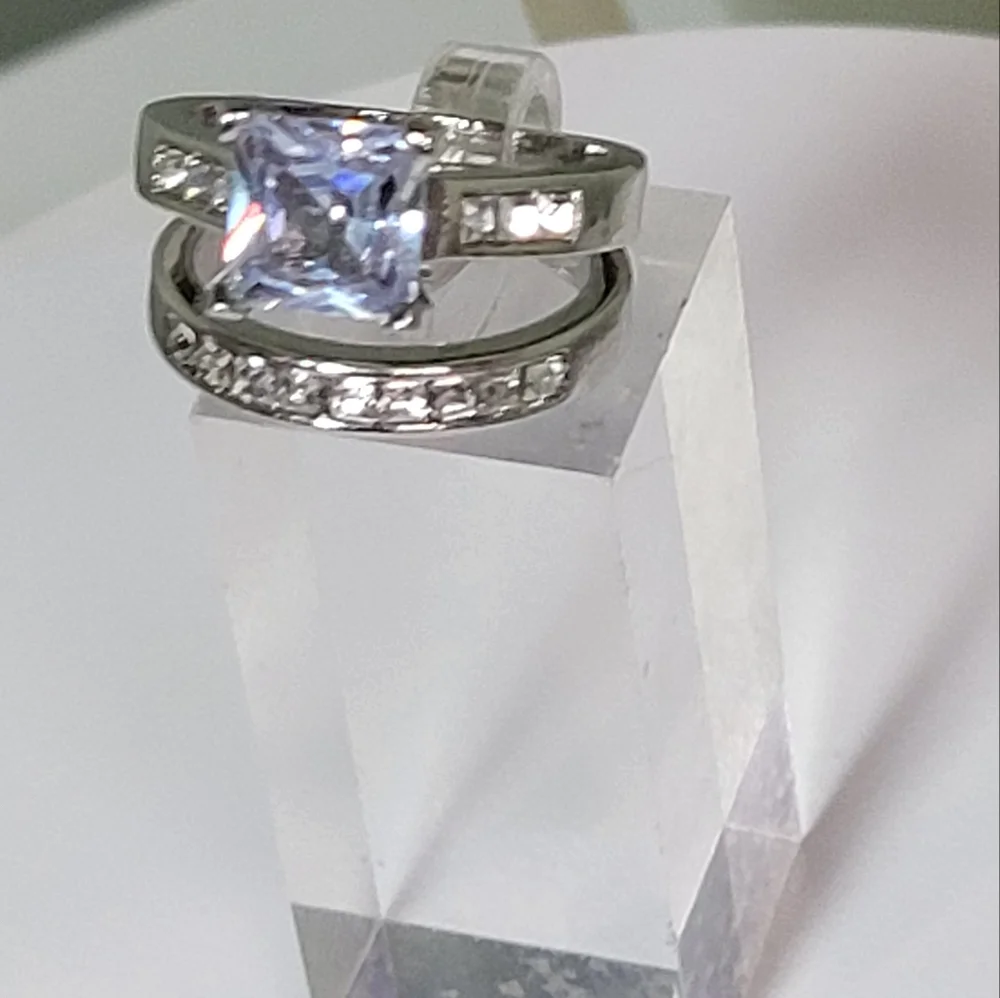 2pc Elegant Sterling Silver / copper Ring Set 8 Wedding Band Included. - Picture 4 of 6